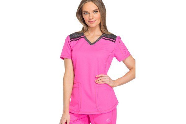 CASACA MUJER CUELLO V, ENTALLADA, DOS TONOS DICKIES MEDICAL