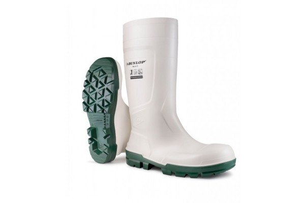 Bota de agua blanca de seguridad PVC caña alta. Dunlop® (S4 SR FO LG)